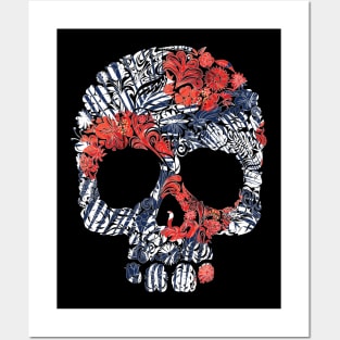 Tropical Floral Red Blue Skull Posters and Art